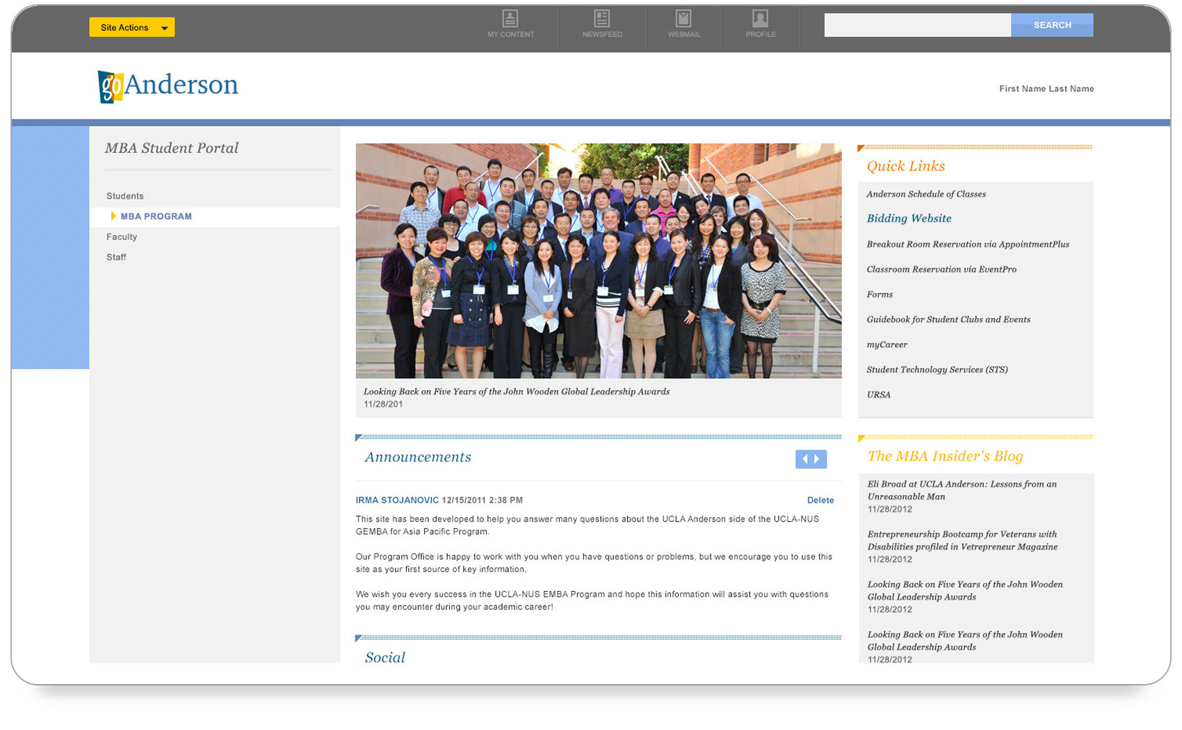 Tablet Example - UCLA Anderson MBA Program Website
